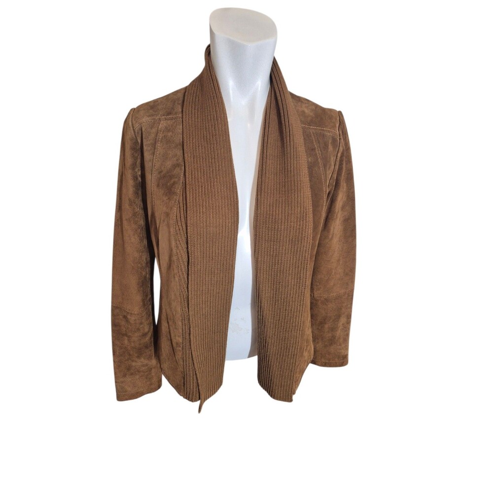BB Dakota Suede Jacket Mixed Media Ooen Front Jacket Tan Brown sz XS